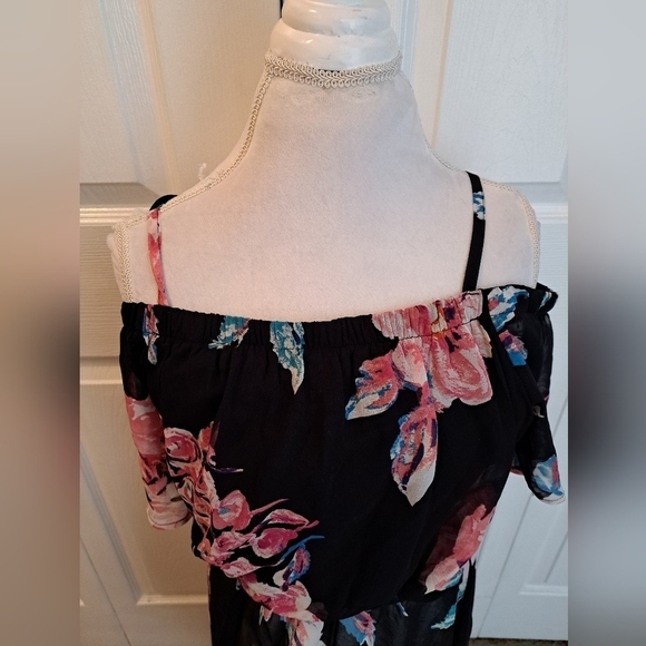 AUW Hi/Low Floral Cold Shoulder Dress    Size L - Picture 2 of 7